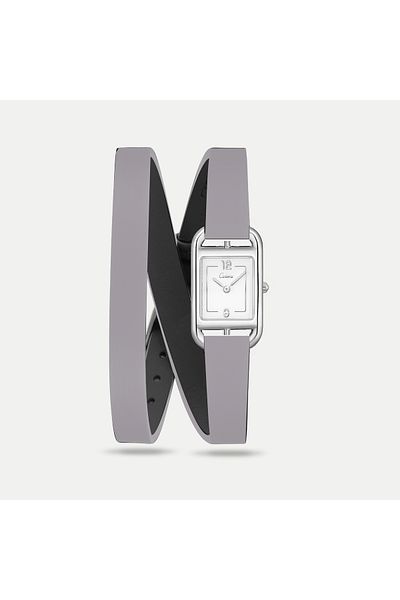 catera Caterra Women's Watch with Two-Tone Leather Strap, Grey Dial, Silver Frame