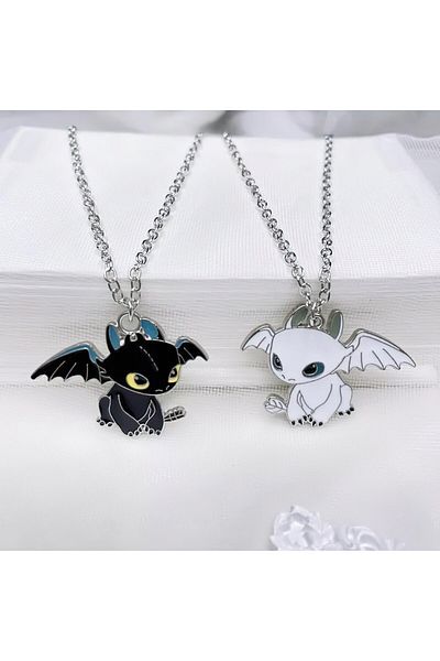 FG KONNİCHİWA How to Train Your Dragon Couple Necklace for Lover Pendant Steel Necklace Stainless Does Not Toss Color