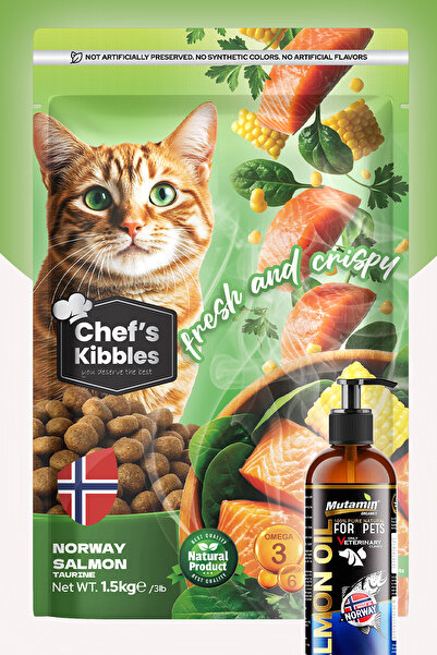 Mutamin Chef’s Kibbles Norveç Somonlu Yetişkin Kedi Maması 10kg Organics Somon Yağı 150ml