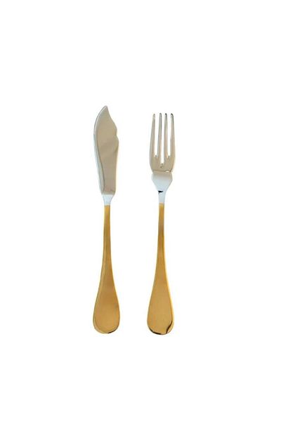 HERDMAR Rocco Half Gold 24 Piece Fish Fork Knife Set-12 Person