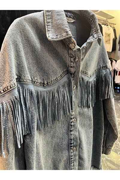 Butik püskül detay jean ceket