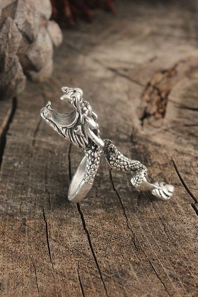 Clariss Antique Silver Color Dragon Model Adjustable Men Ring