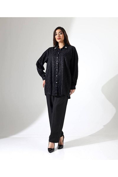 Omka Moda Jacquard Fabric Shirt Pants Double Set