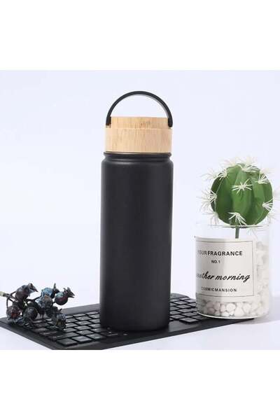 PUFO Traveler metal thermos bottle with airtight bamboo lid, isothermal, 500 ml, black