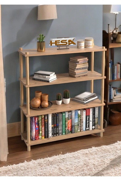 HESA 4katlı Raf Yan Sehpa Kitaplık Ahşap Ayaklı Çam Desenli 29*59*106cm