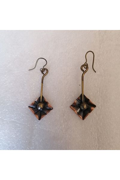 Butik Tülin Authentic Handmade Copper Brass Bulk Tumbled Square Leaf Dangle Earrings 5X2 cm Indian