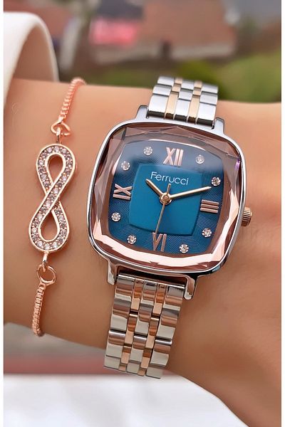 Ferrucci Model Women's Wristwatch Set with Stone Infinity & Waterway Bracelet Special Gift Box