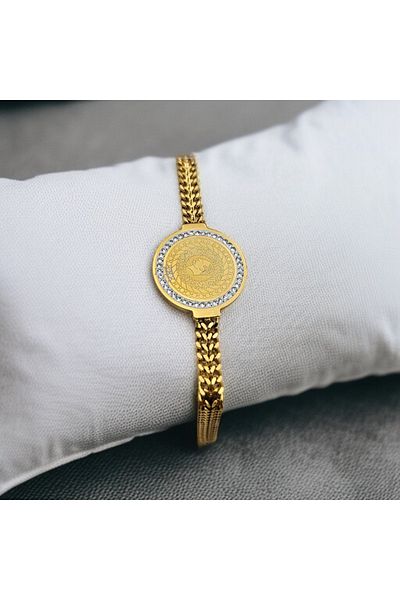 Meyra Accessories Women's 316 L Steel Tarnish Antiallergic Patterned Gold Patterned Steel Bracelet Stainless a Quality