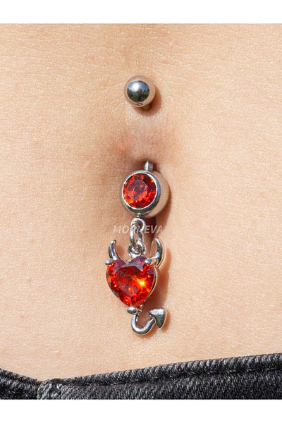 MORNEVA Red Devil Heart Dangle Belly Piercing
