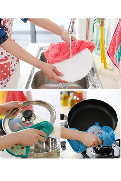RED KİTCHEN 3Pcs Velvet Hand Towel Quick Dry Soft Water Absorbent Hangable Hand Face Towel