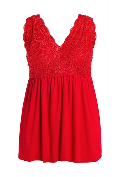 MAMAYAGA Women's V-Neck Lace Detail Strap Stylish Large Size Curve Viscose Nightgown Blouse