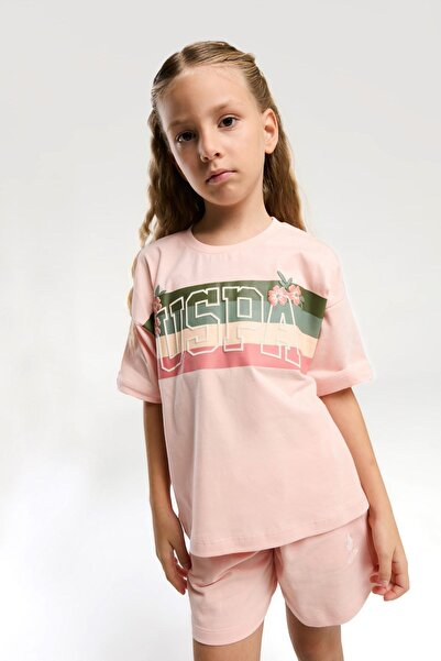 U.S. Polo Assn. 4-15 Years Old Licensed Us Polo Assn Girl's Set-Salmon