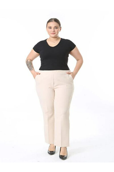 Nacar Kadın lacivert Beli Lastikli Büyük Beden Pantolon Kumas Pantolon