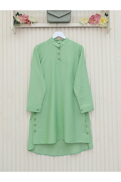 Modamorfo Judge Collar Tunic with Button Detail on the Sides -A.Green