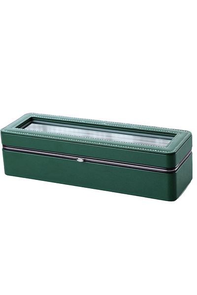 PUFO Elegant Pufo Gentleman box for storage and organization with compartments for 6 watches, green