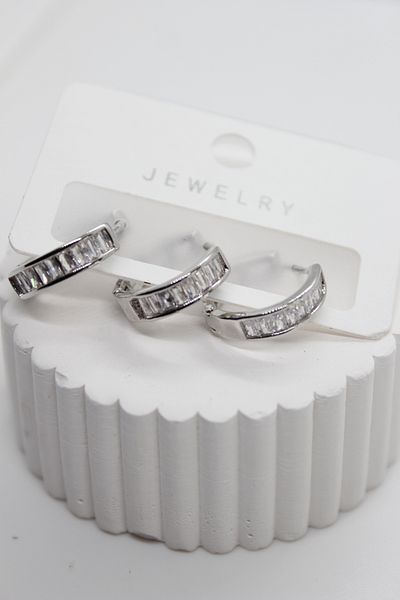 stainles steel Silver Color Zircon Stone 3 Piece Hoop Steel Earrings
