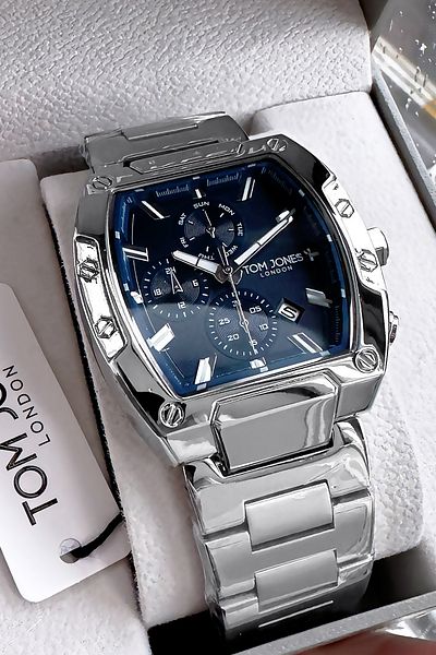 Tom Jones Original Square Case Men Wristwatch Waterproof Silver Color Steel Band Gift Bangle Gtje2099C1