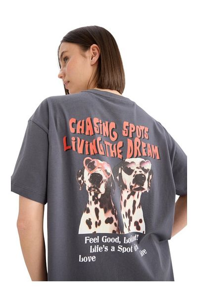 DeFacto Tricou cu mânecă scurtă cu imprimeu la spate, cu mânecă scurtă, cu croială largă, F2649AXAR191
