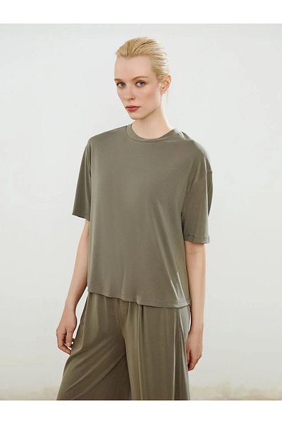 LC Waikiki Soulife khaki crewneck modal blend women's t-shirt
