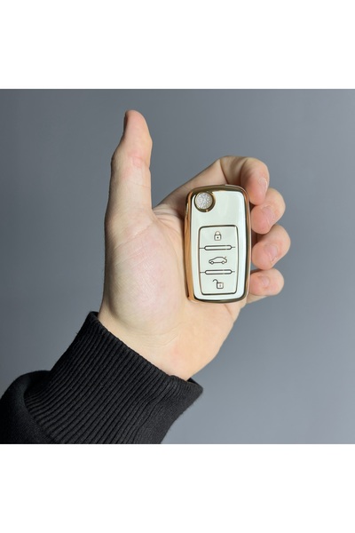 Luxe Aksesuarr Volkswagen Polo-Golf-Jetta-Caddy UDS Switchblade 3 butoane de protecție cheie controler carcasă din silicon culoare albă