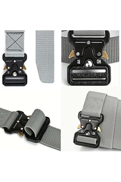 PUFO Tactical Combat belt for men 3.8 x 123 cm, durable, light gray
