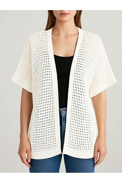 Modamorfo Bat Half Sleeve Openwork Knitwear Cardigan -White