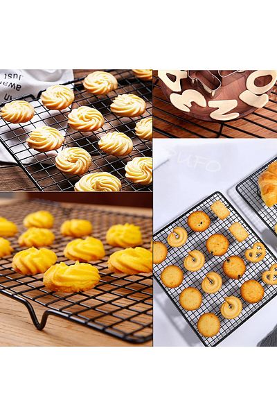 PUFO Suport metalic de bucătărie ideal pentru răcirea prăjiturilor, gogoșilor, blatului pentru tort, biscuiților, fursecurilor, 40 x 25 cm, negru