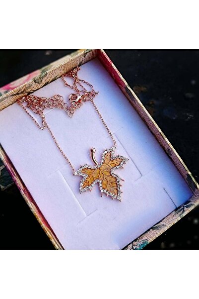 MODA Modahilye 925 Ayar Gümüş Çınar Yaprağı Rose Gold Renk Kolye