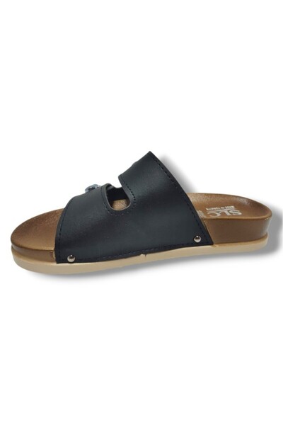 SLC 8104-25 Deri Çift Bant Tokalı Kadın Terlik