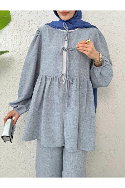 Modamorfo Комплект з еластичними рукавами та зав'язками спереду - Крижано-блакитний