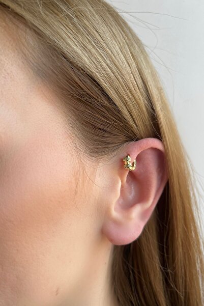 Bijou Luz Gold Çift Şeritli Zirkon Taşlı Halka Piercing