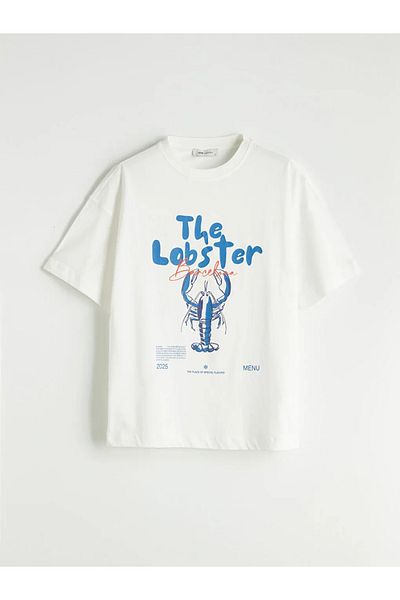 LC Waikiki Lcw Vision Ecru Crew Neck Printed Oversize Women's T-Shirt