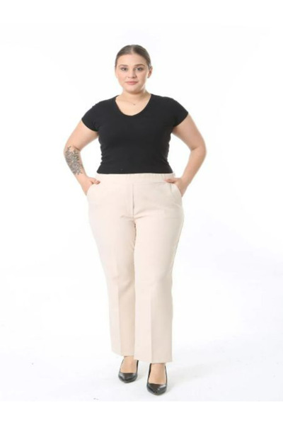 Nacar Kadın lacivert Beli Lastikli Büyük Beden Pantolon Kumas Pantolon