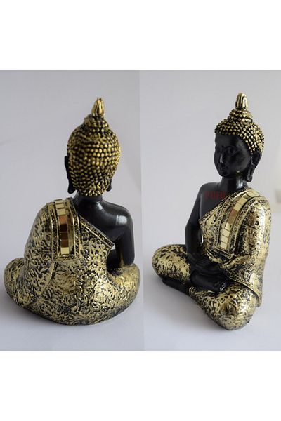 PUFO Statuie Buddha, decor Feng Shui, 15 cm, negru/auriu