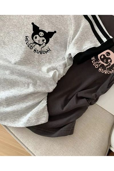 Gofeel Belt Boy Kuromi Drawstring Print Detailed Crop