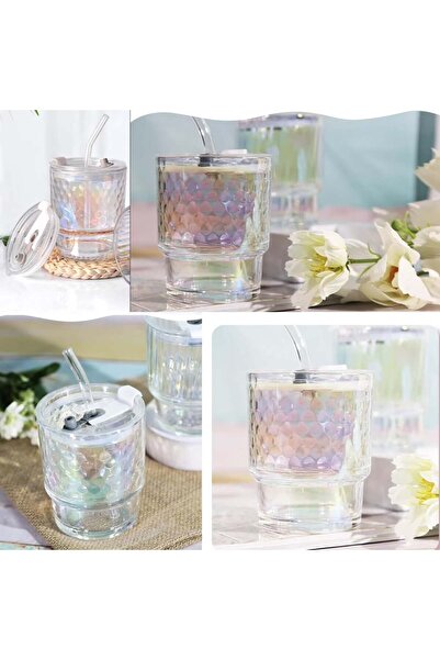 PUFO Rainbow Bubble glass travel mug for coffee or tea, 350 ml, transparent