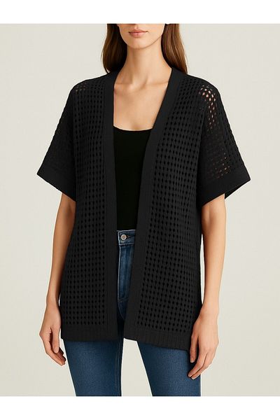 Modamorfo Bat Half Sleeve Openwork Knitwear Cardigan -Black