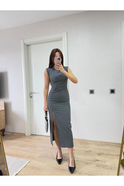 FMN Moda Pencil Skirt with Slit Fitting in the Waistline Pin-Ter Brand Equivalent Midi Length Long Design Zero Sleeve Stylish Dress