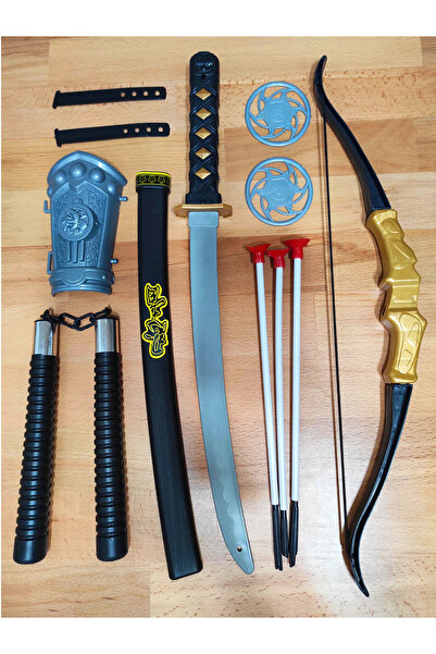 a v d a Ninja Samuray Dövüş Savaş Seti Ok Ve Yay Kılıç Ve Kalkan Mınçıka Yıldız Fırlatma Bıçağı 10 Parça