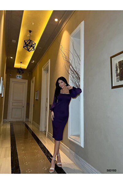 Modafeminen Skuba Kumaş Elbise Mor 583193