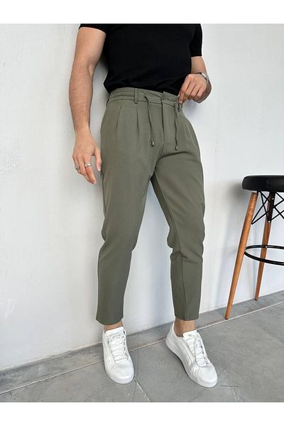 MODA Green Pleated Boyfriend Waist Drawstring Pants