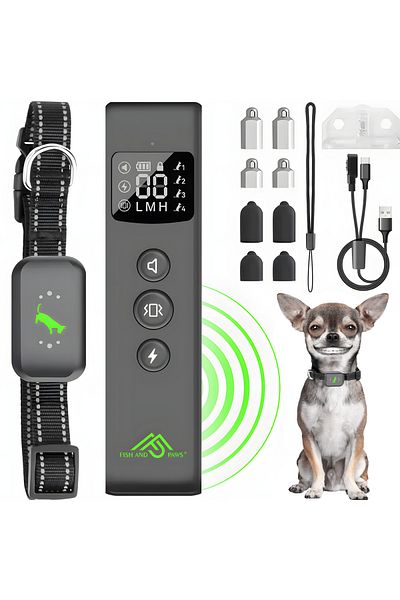 Fish & Paws Zgardă electrică Fish & Paws®, dresaj câini, telecomandă, vibrații/șoc, răză 487m, 62cm, Negru