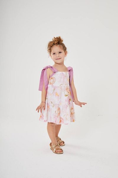 Elidabutik Flower Shoulder Bow Detailed 100% Cotton Dress