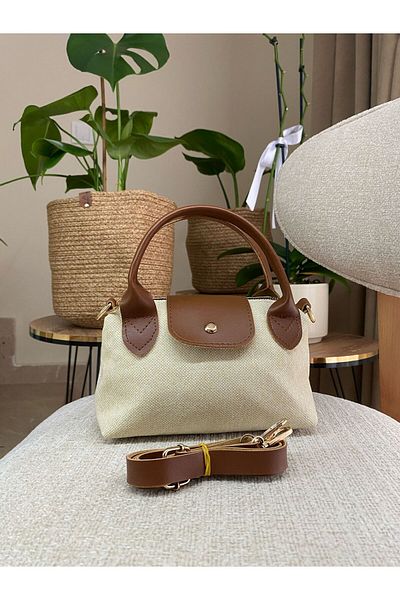 Z&M COLLECTION BAG SHOPPİNG Geantă de mână și de umăr din pânză pentru femei |   Model elegant de dimensiuni mici cu detalii bronzate