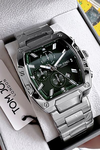 Tom Jones Original Square Case Mens Wristwatch Waterproof Silver Color Steel Band Gift Bracelet GTJE2099C3