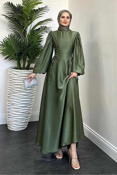 Hollyhocks Satin Evening Dress with Tie Waist