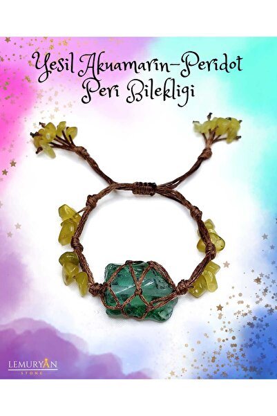 Orijinal Doğaltaş Yeşil Akuamarin & Peridot (Zeberced) Ayarlanabilir Peri Bilekliği