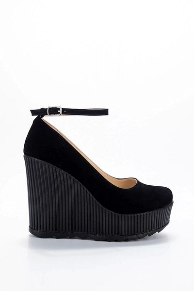 PayBuy Women's Fashion Stylish Black Suede Wedge Heels Shoes Heels Wedding Engagement Night Evening Dress Shoes
