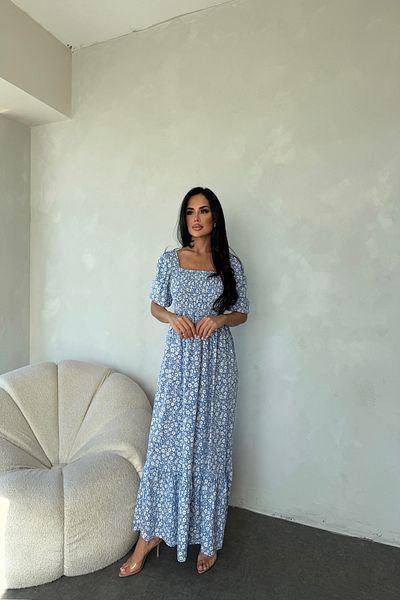 LİLA İSTANBUL Square Neck Watermelon Sleeve Floral Print Summer Dress (Standard Size S/M/L/Xl Fits)