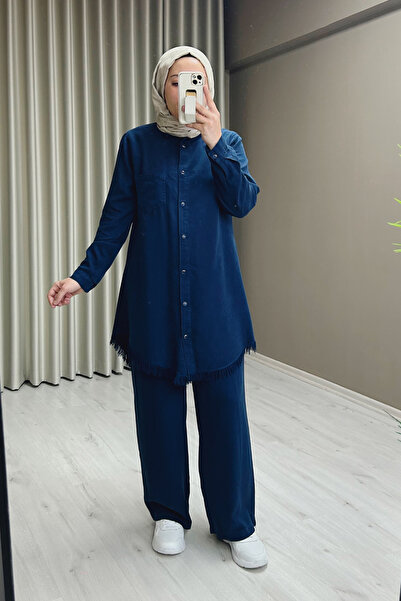 T Moda Store Premium Fabric Snap Button Detailed Shirt Trousers Double Hijab Suit